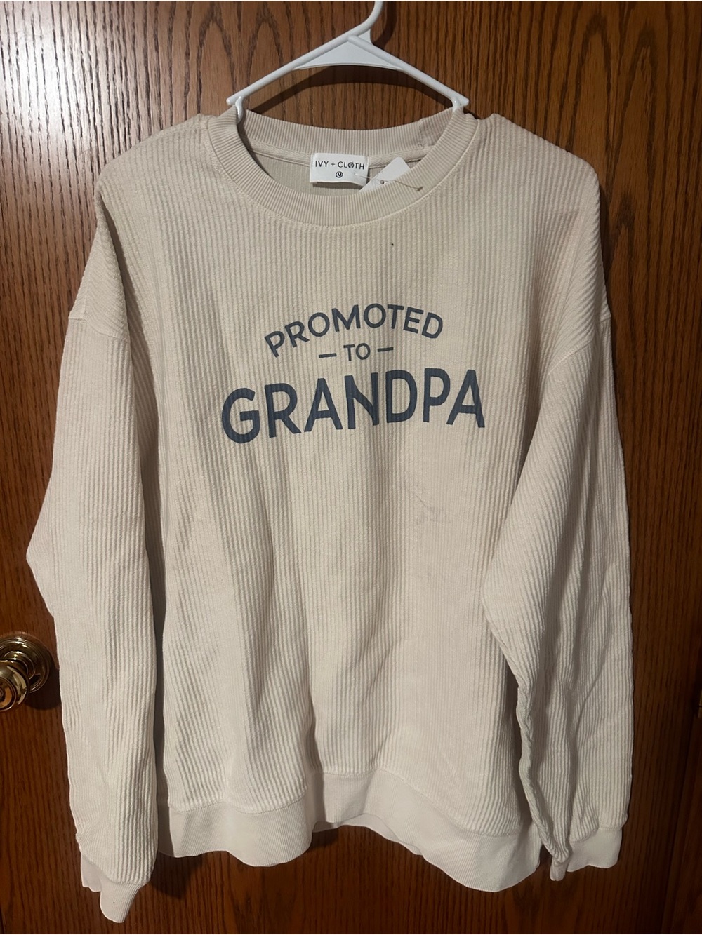 Cream 'Promoted to Grandpa' Ribbed Crewneck Sweater